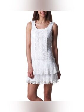 Promod White Lace Tiered Mini Dress